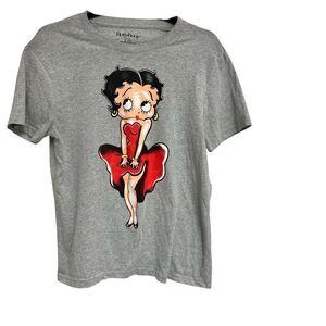 Betty Boop Women's Vintage Graphic T-Shirt Gray Size S Short Sleeve